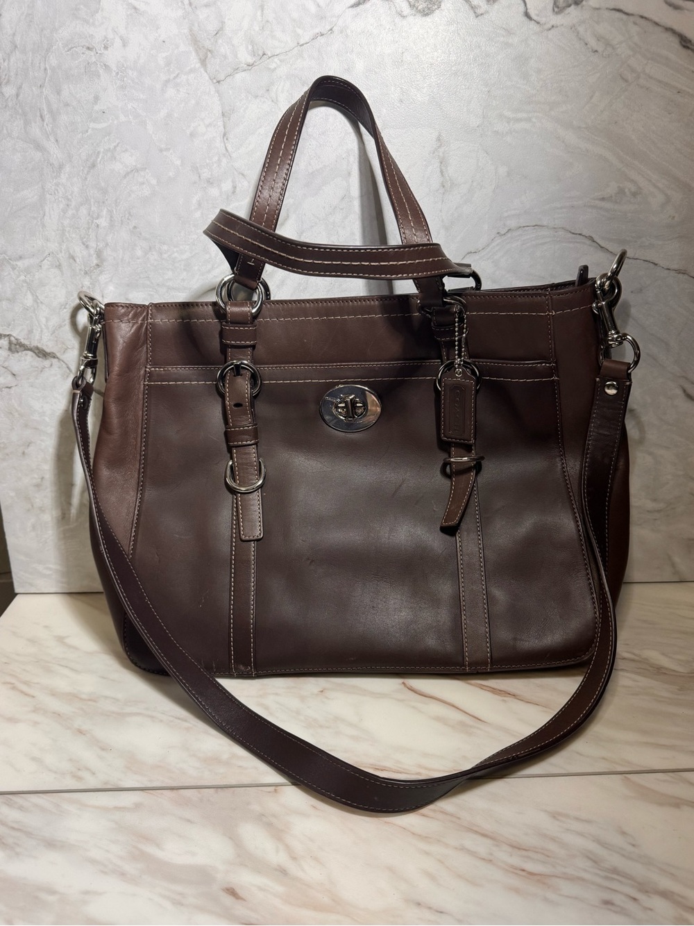 Coach Chelsea Brown Leather Large Tote Satchel Shoulder Bag Y2K